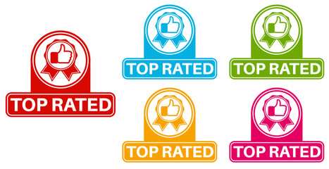 vector set top rated icon sign. rating thumb up symbol labels sticker template design illustration