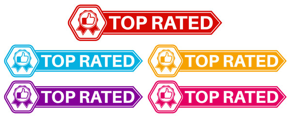 vector set top rated icon sign. rating thumb up symbol labels sticker template design illustration © Javanism