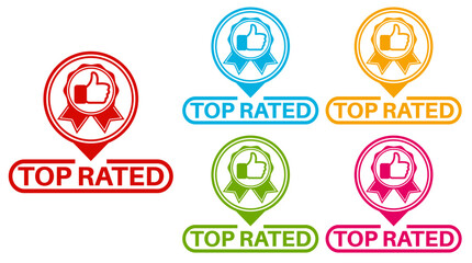 vector set top rated icon sign. rating thumb up symbol labels sticker template design illustration