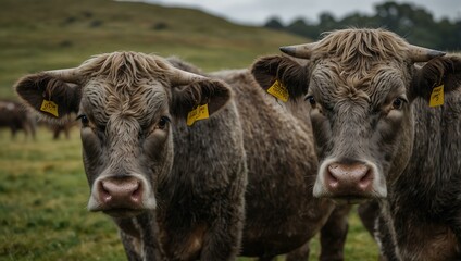 Close-up of Angus and Murray Grey cows grazing.