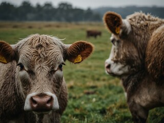 Fototapeta premium Close-up of Angus and Murray Grey cows grazing.