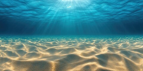 Clear blue ocean meeting the beach with a dive line going down to depths for exploration.