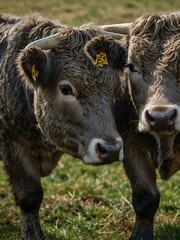 Fototapeta premium Close-up of Angus and Murray Grey cows grazing.