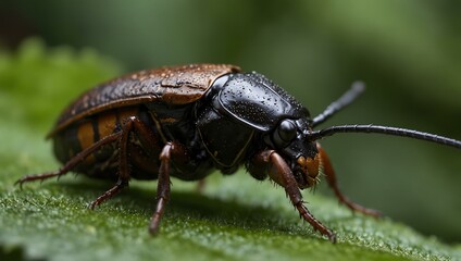 Fototapeta premium Close-up of Atlas beetle on a leaf.