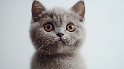 Obraz premium Close-up image of a cat with surprise on its face on a white background