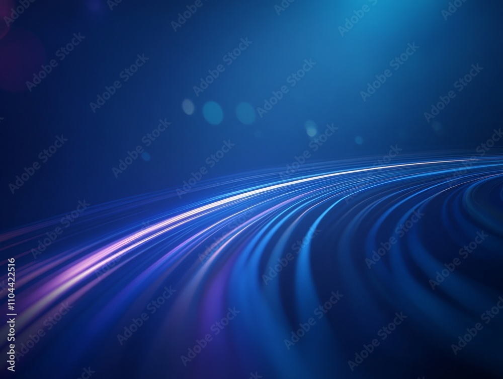 Fototapete A deep blue background features dynamic light rays that suggest motion and speed, ideal for themes of technology and innovation, with space on the left for additional text