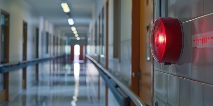 A red emergency exit button for a hospital ward.