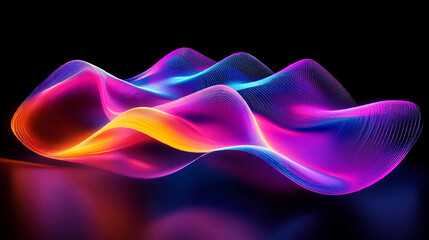 Abstract fluid iridescent holographic neon curved wave in motion colorful background 3d render. Gradient design element for backgrounds, banners, wallpapers, posters and covers.