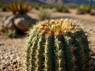 Obraz premium Close-up of cactus spines in a desert setting.
