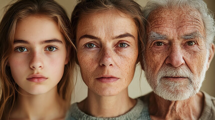 Three generations together. Concept Multi-generational, Female Empowerment.