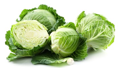 Fototapeta premium photograph of Educational photo of cabbage, highlighting the allicin content. Isolated on white Shown benefits for immune and heart health Studio lighting wide angle lens