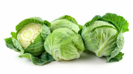 Obraz premium photograph of Educational photo of cabbage, highlighting the allicin content. Isolated on white Shown benefits for immune and heart health Studio lighting wide angle lens