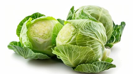 Fototapeta premium photograph of Educational photo of cabbage, highlighting the allicin content. Isolated on white Shown benefits for immune and heart health Studio lighting wide angle lens