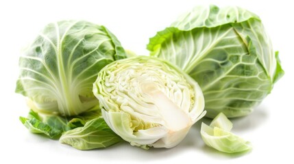 Obraz premium photograph of Educational photo of cabbage, highlighting the allicin content. Isolated on white Shown benefits for immune and heart health Studio lighting wide angle lens