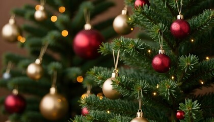 Bokeh of Light on Christmas tree. Defocused Light on Christmas tree on blurred background. Blurred Christmas background for template