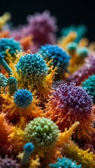 Obraz premium Close-up of colorful microorganisms showing their unique shapes and colors.