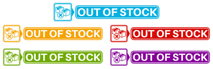 vector set out of stock icon sign. sold out symbol labels sticker template design illustration		