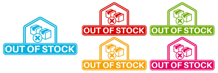 vector set out of stock icon sign. sold out symbol labels sticker template design illustration		