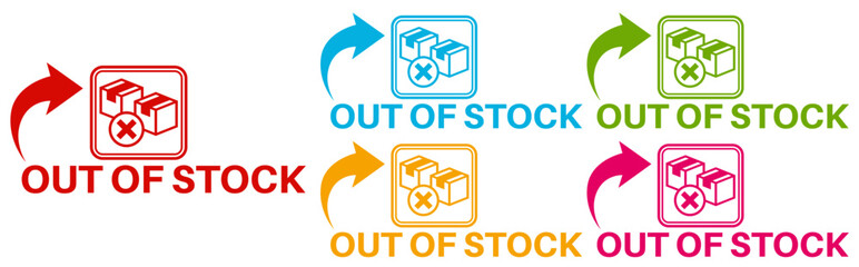 Set collections trendy colorful out of stock icon sign. social media product not available labels design template Vector illustration