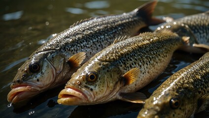 Close-up of freshwater fish caught while fishing.