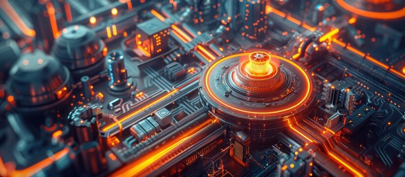 Captivating image of a high tech circuit motherboard glowing with neon lights intricate patterns and a sleek futuristic design