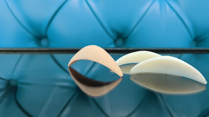 White and brown silicone chin implants group, Medical equipment used in clinics or hospitals,...