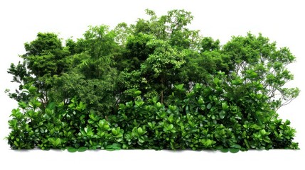 Fototapeta premium photograph of Forest leaves with trees bushes and shrubs Isolated on white background with cut path, cutout. wide angle lens
