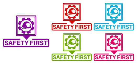set banner safety first icon sign. use safety equipment symbol labels template construction sign design vector illustration
