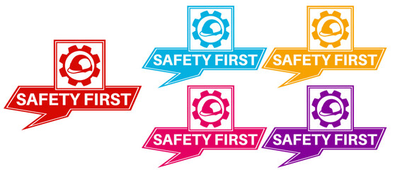 set banner safety first icon sign. use safety equipment symbol labels template construction sign design vector illustration