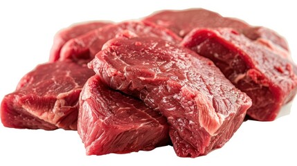 photograph of fresh, raw, red beef meat on a transparent background. PNG, cutout, or clipping path. wide angle lens