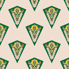Geometric Seamless Pattern Arabesque. Decorative Asian Folk Seamless Pattern. Ethnic Ornament, Kyrgyz, Kazakhs, Bashkirs, Tatars, Yakut Mongols