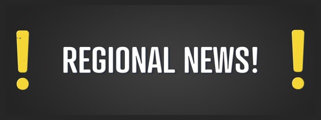 Regional News. A blackboard with white text. Illustration with grunge text style.