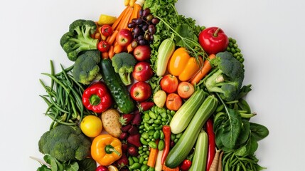 photograph of Fruits and vegetables forming a human body, metabolism, nutrition, eating diet, fitness, health, vitamins, digestion, supplements, health care, 