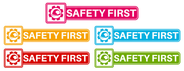Set collections trendy colorful safety first icon sign.  Work Safety labels design template Vector illustration