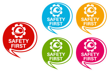 Set collections trendy colorful safety first icon sign.  Work Safety labels design template Vector illustration