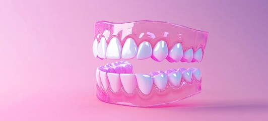 Fototapeta premium Pink Aesthetic Denture: A 3D Render of a Jaw Model