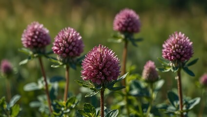 Close-up of red clover flowers in a field.
