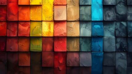 Fototapeta premium A colorful wall made of blocks with a rainbow pattern