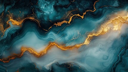Fototapeta premium Here's a description and keywords for your image.. Teal and gold abstract marble texture.