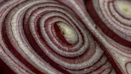 Close-up of sliced red onion showing concentric rings and unique patterns.