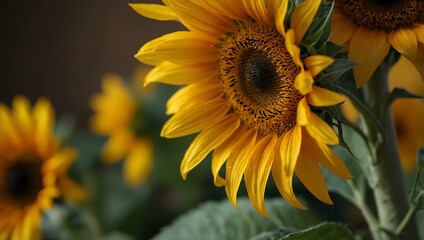 Naklejka premium Close-up of sunflower center with golden petals.