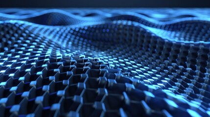 Fototapeta premium photograph of Futuristic hexagon perspective wave ,White hexagons with blue highlights on a dark background ,3d rendering,3d rendering of abstract 