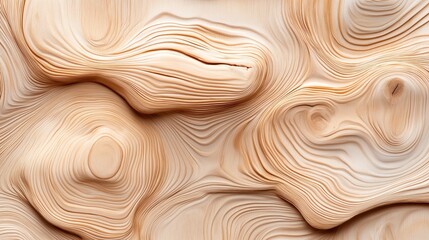 Close-up view of textured wooden surface showcasing natural grain patterns and flowing contour lines in a light brown hue, resembling abstract topography or wood carving detail.