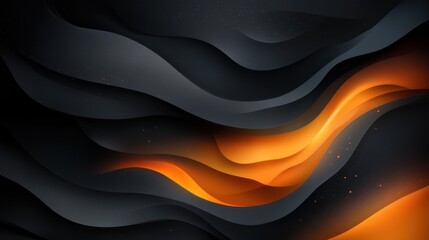 Fototapeta premium A dynamic abstract design featuring flowing waves of black and orange, perfect for backgrounds in digital art, presentations, or modern marketing materials, It evokes energy and sophistication,