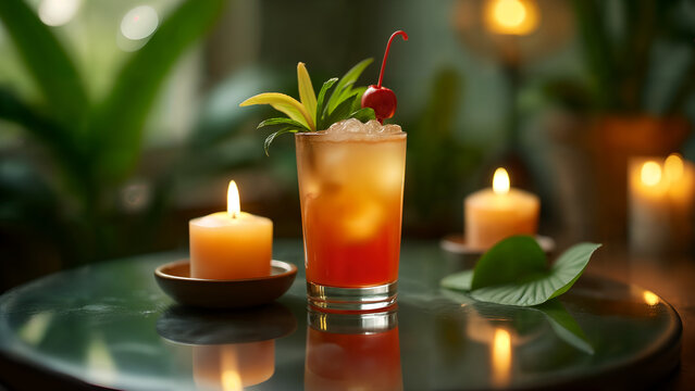 Tropical Mai Tai Cocktail Reflection