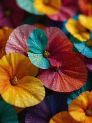 Close-up of vibrant flower petals in bright colors.