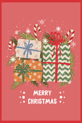 new year christmas card. Vector template with cute elements for design