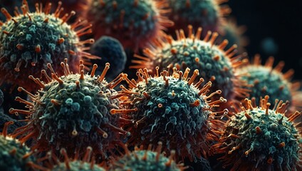 Fototapeta premium Close-up of viruses illustrating zoonotic transmission.