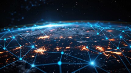 Obraz premium photograph of Global network connection covering the earth with lines of innovative perception . Concept of 5G wireless digital connection