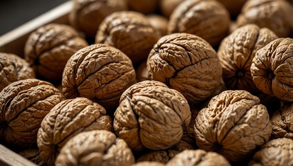 Close-up of walnuts in bulk at a grocery store.